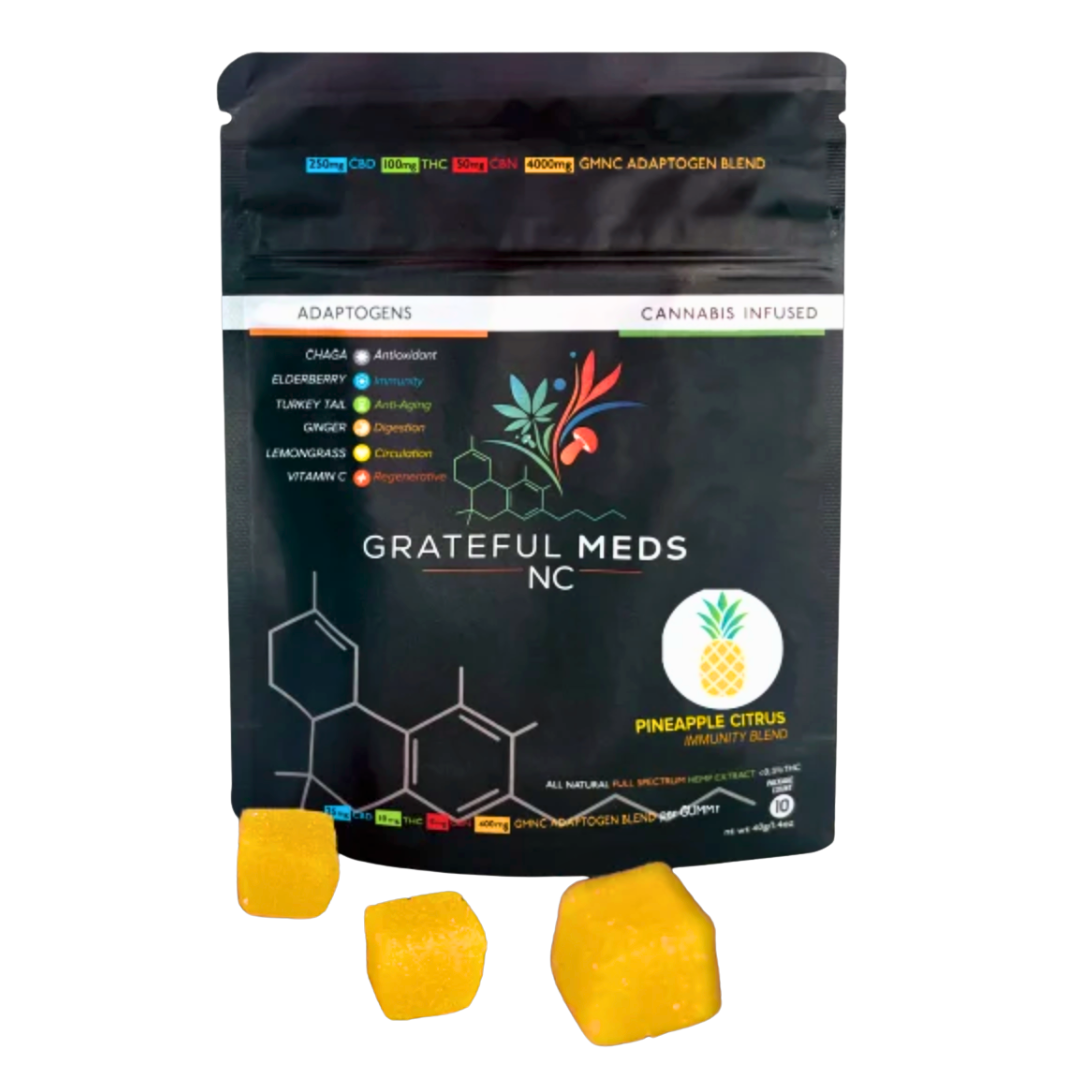 Grateful Meds NC - Pineapple Citrus - 10mg THC /25mg CBD + Functional Mushrooms